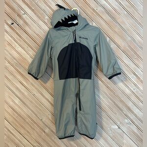 Columbia Grey Blue Shark Hood Kids One-Piece Rainsuit Bunting Waterproof